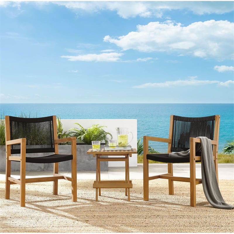 Vienna 3-Piece Armchairs with Folding Side Table in Natural Black