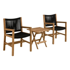 Vienna 3-Piece Armchairs with Folding Side Table in Natural Black