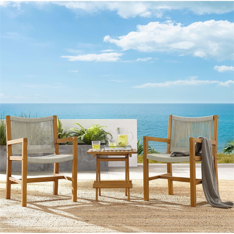 Vienna 3-Piece Armchairs with Folding Side Table in Natural Natural