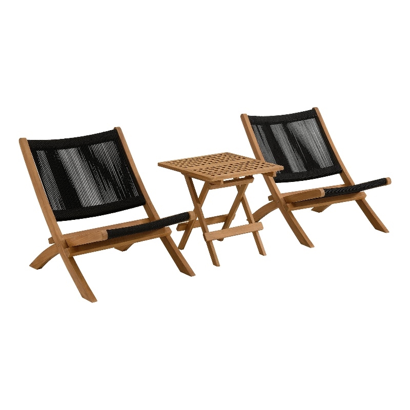 Vienna 3-Piece Folding Lounge Chairs and Side Table in Natural Black