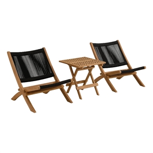 Vienna 3-Piece Folding Lounge Chairs and Side Table in Natural Black