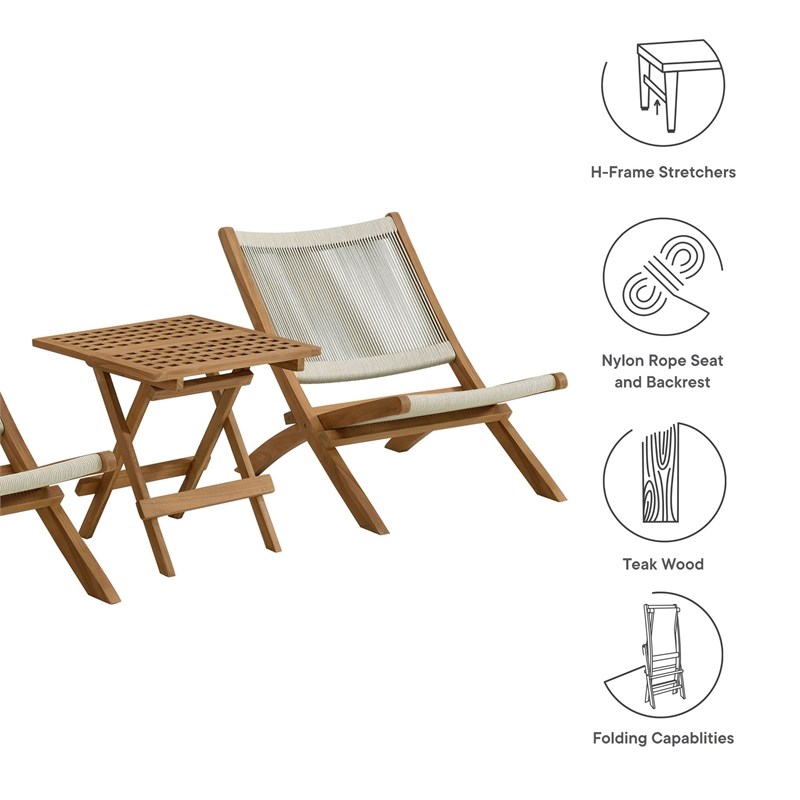 Vienna 3-Piece Folding Lounge Chairs and Side Table in Natural Natural