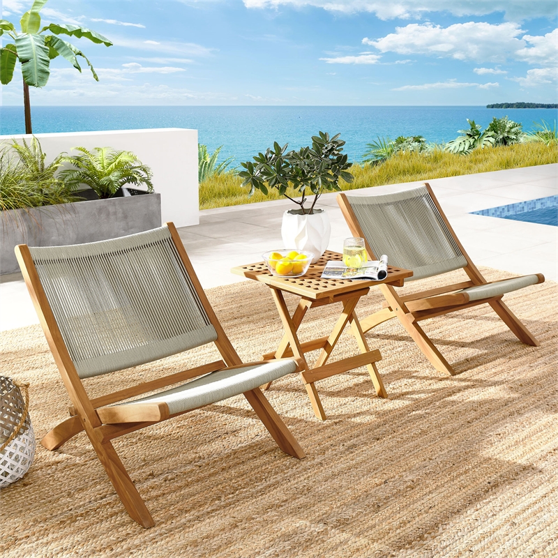 Vienna 3-Piece Folding Lounge Chairs and Side Table in Natural Natural
