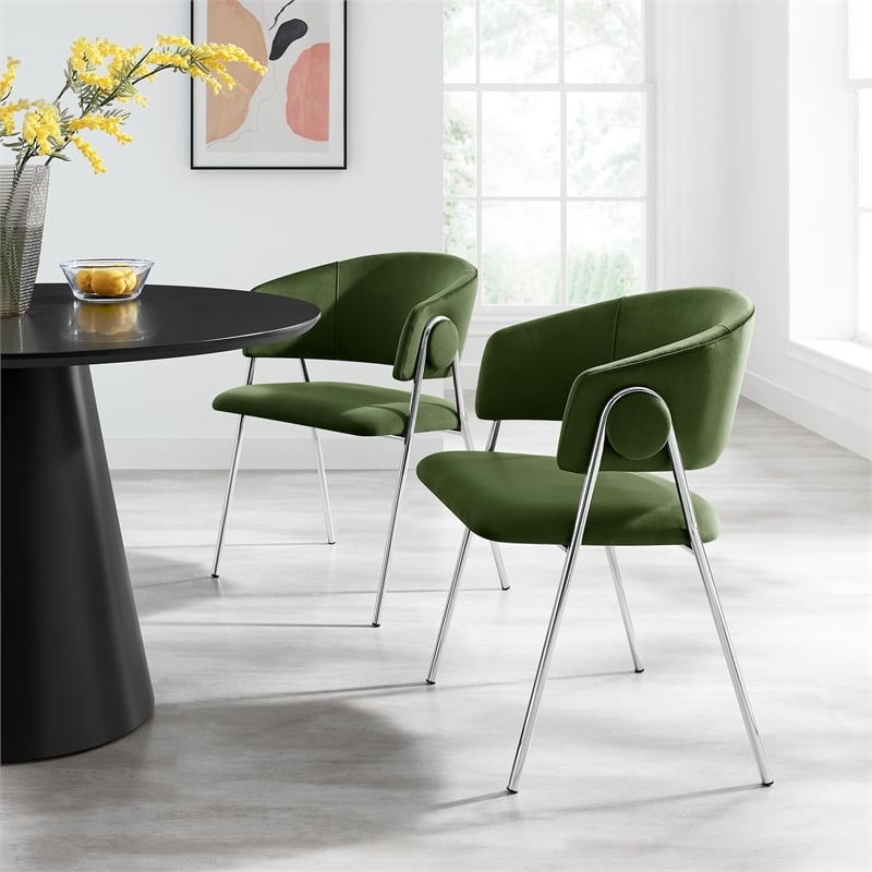 Nella Dining Chair Set of 2 in Moss Green Silver