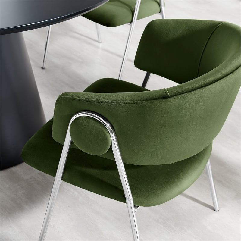 Nella Dining Chair Set of 2 in Moss Green Silver