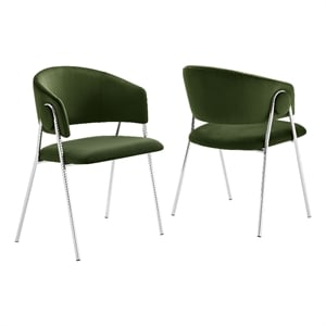 Nella Dining Chair Set of 2 in Moss Green Silver