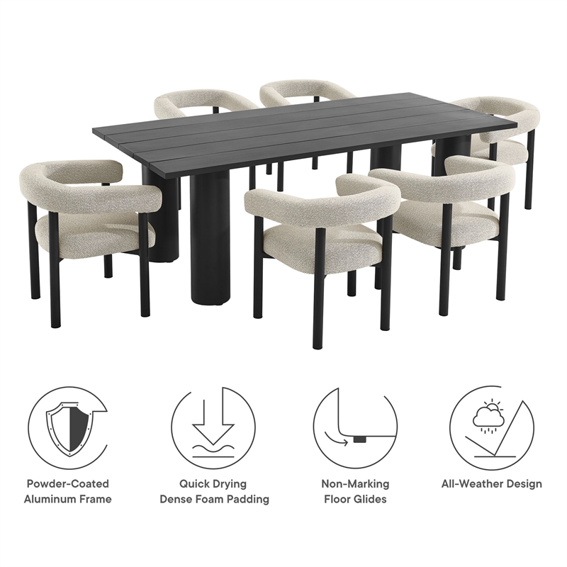 Modway Nautica 7-Piece Dining Table and Chairs Set in Ivory Graphite