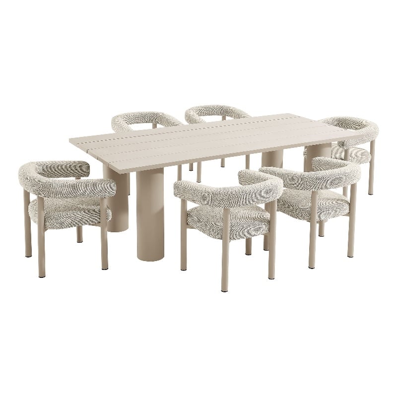 Modway Nautica 7-Piece Dining Table and Chairs Set in Ivory Taupe