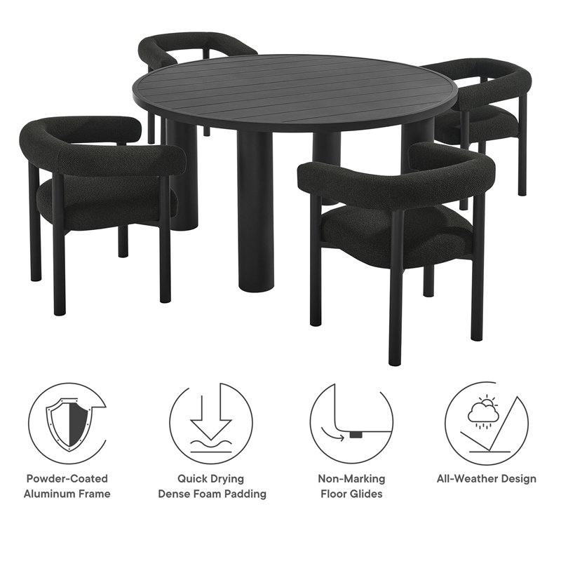 Modway 5-Piece Dining Table and Chairs Set in Charcoal Graphite