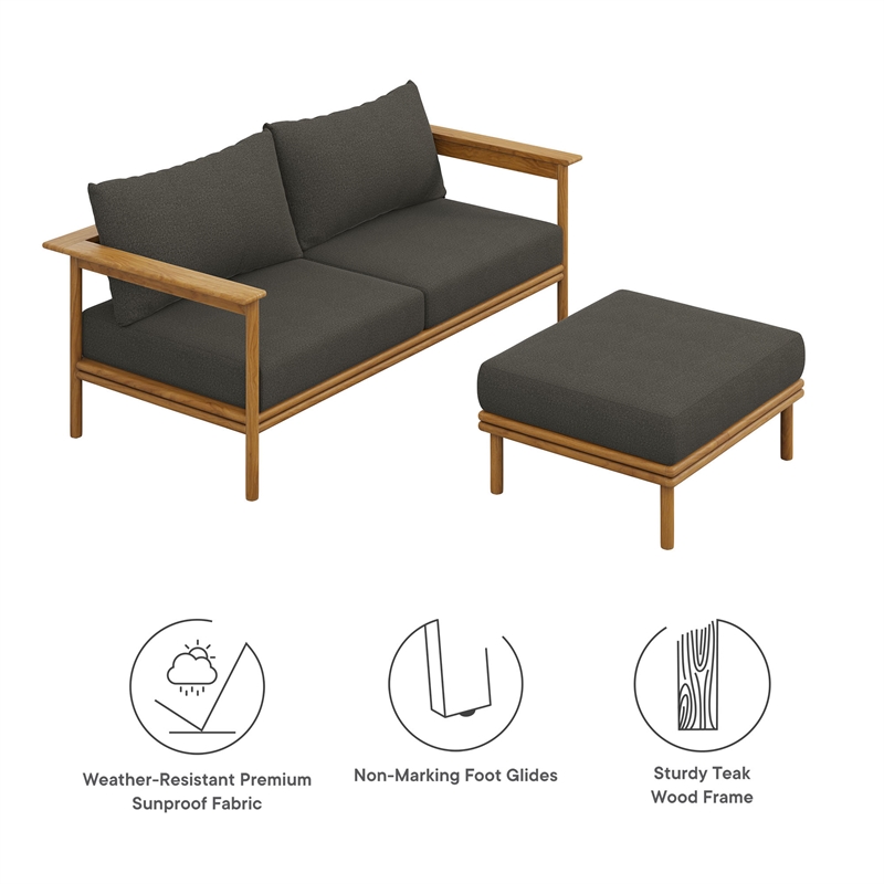 Wren 2-Piece Sofa and Ottoman Set in Natural Flint Gray
