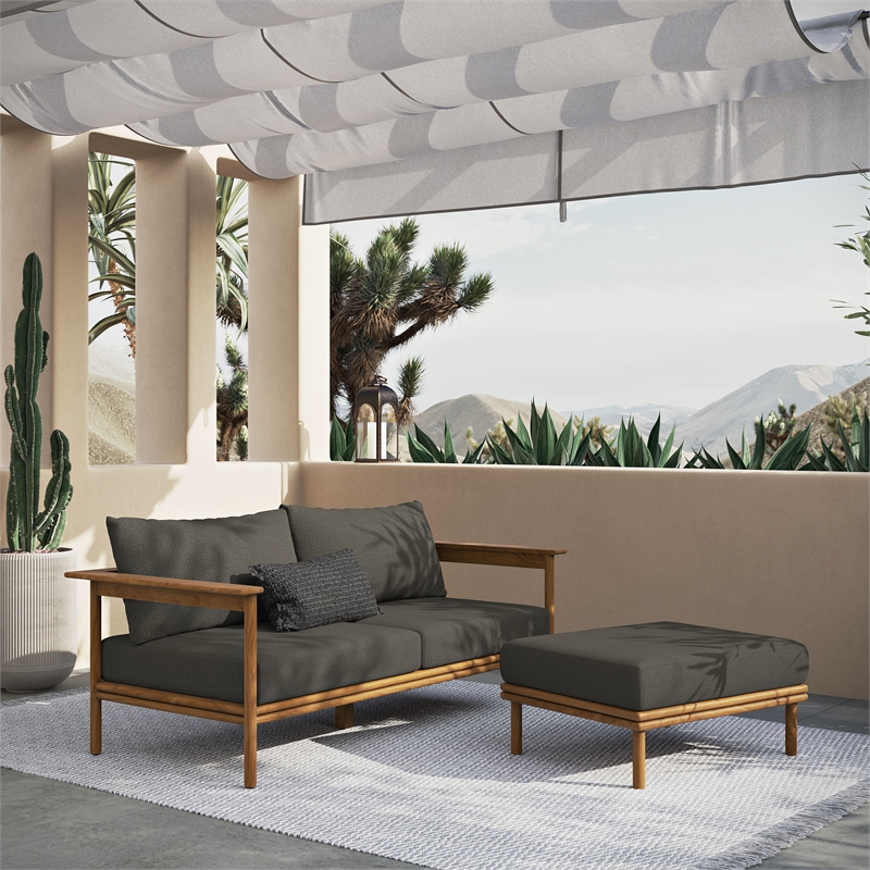 Wren 2-Piece Sofa and Ottoman Set in Natural Flint Gray