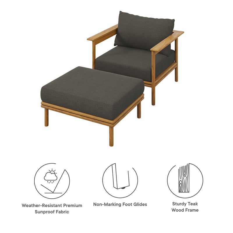 Wren Armchair and Ottoman Set in Natural Flint Gray