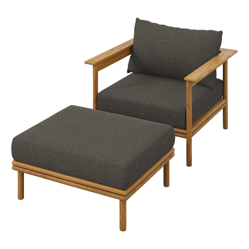 Wren Armchair and Ottoman Set in Natural Flint Gray