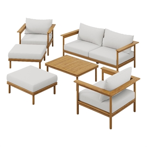 Modway Wren 6-Piece Solid Teak Wood Patio Set in Natural Sail