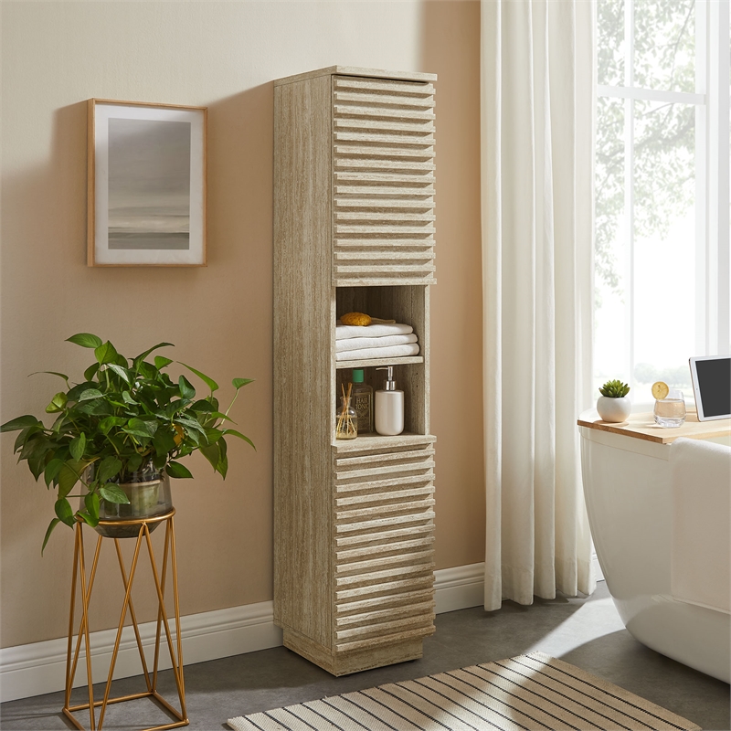 Render Linen Storage Cabinet in Travertine