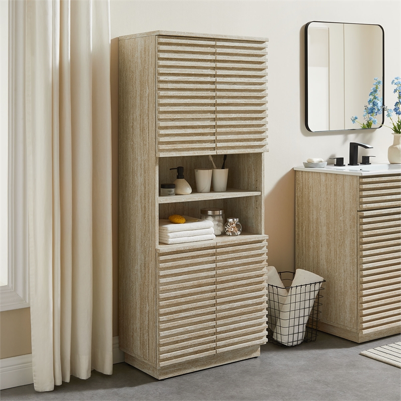 Render Linen Storage Cabinet in Travertine