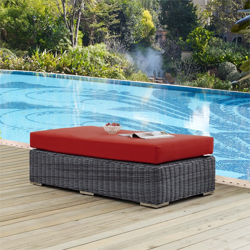 Summon Rectangle Ottoman in Canvas Red