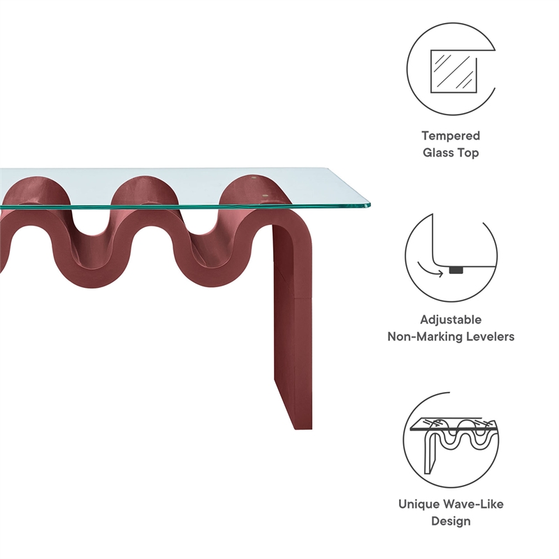 Modway Ondine Unique Wave Shaped Tempered Glass Coffee Table in Spiced Apple