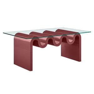 Modway Ondine Unique Wave Shaped Tempered Glass Coffee Table in Spiced Apple