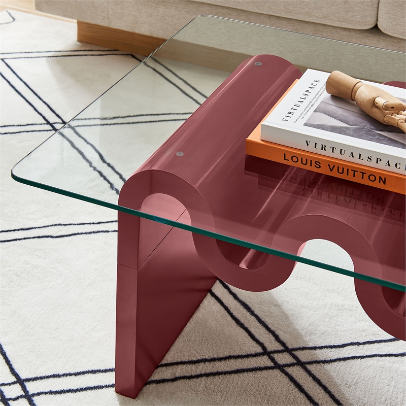 Modway Ondine Unique Wave Shaped Tempered Glass Coffee Table in Spiced Apple