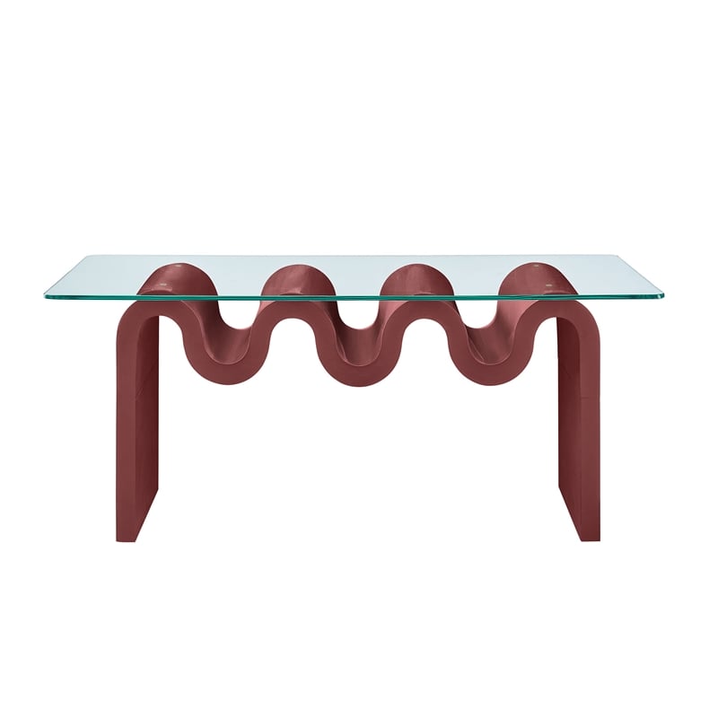 Modway Ondine Unique Wave Shaped Tempered Glass Coffee Table in Spiced Apple