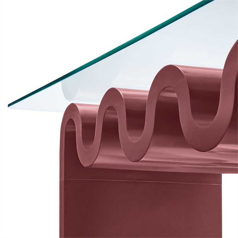 Modway Ondine Unique Wave Shaped Tempered Glass Coffee Table in Spiced Apple