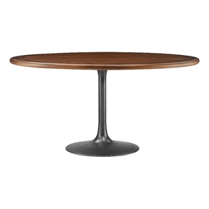 Modway Lippa Dining Table with Powder-Coated Metal Pedestal Base in Black Walnut