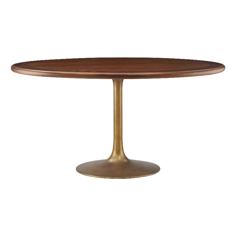 Modway Lippa Dining Table with Powder-Coated Metal Pedestal Base in Brass Walnut