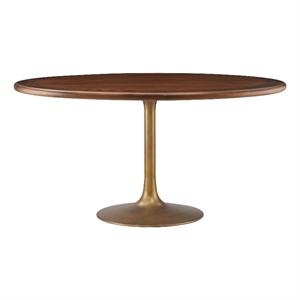 Modway Lippa Dining Table with Powder-Coated Metal Pedestal Base in Brass Walnut