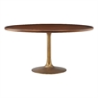 Modway Lippa Dining Table with Powder-Coated Metal Pedestal Base in Brass Walnut