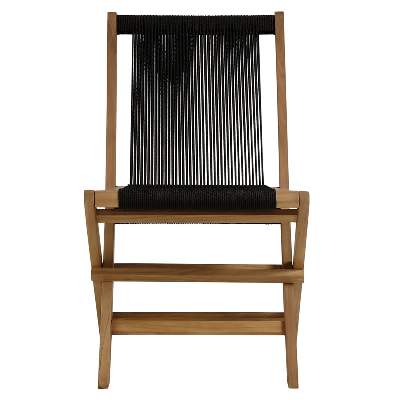 Vienna 5-Piece Dining Set with Rope Folding Chairs in Natural Black