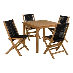 Vienna 5-Piece Dining Set with Rope Folding Chairs in Natural Black