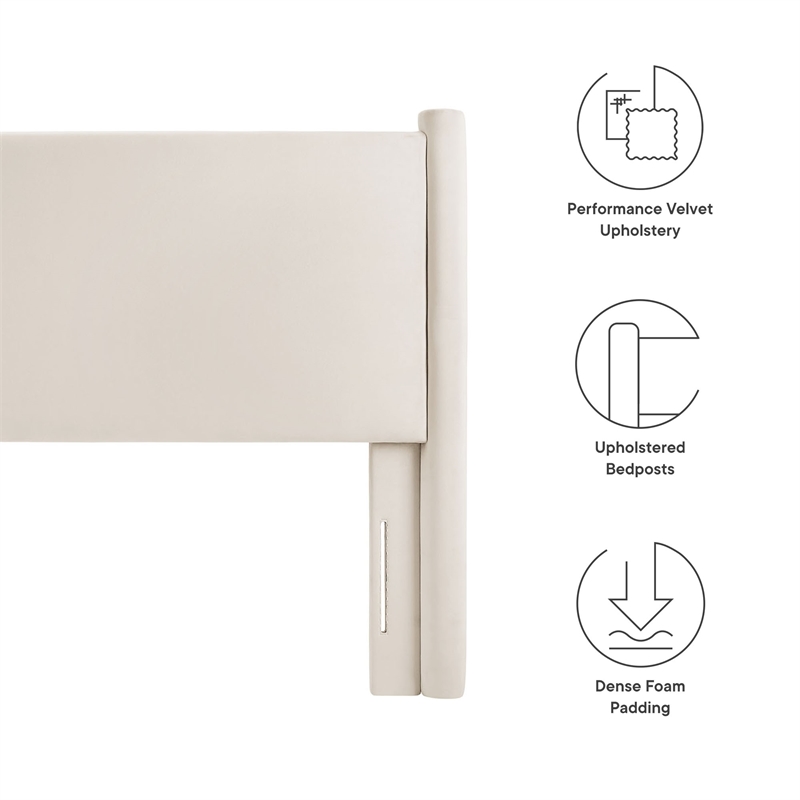 Rael Performance Velvet Queen Headboard in Alabaster