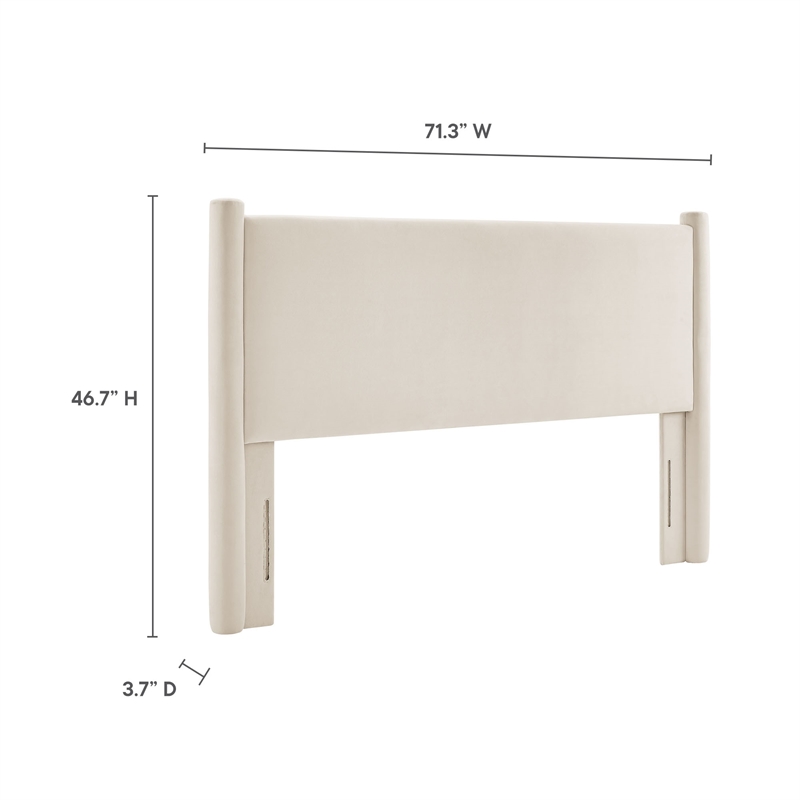 Rael Performance Velvet Queen Headboard in Alabaster