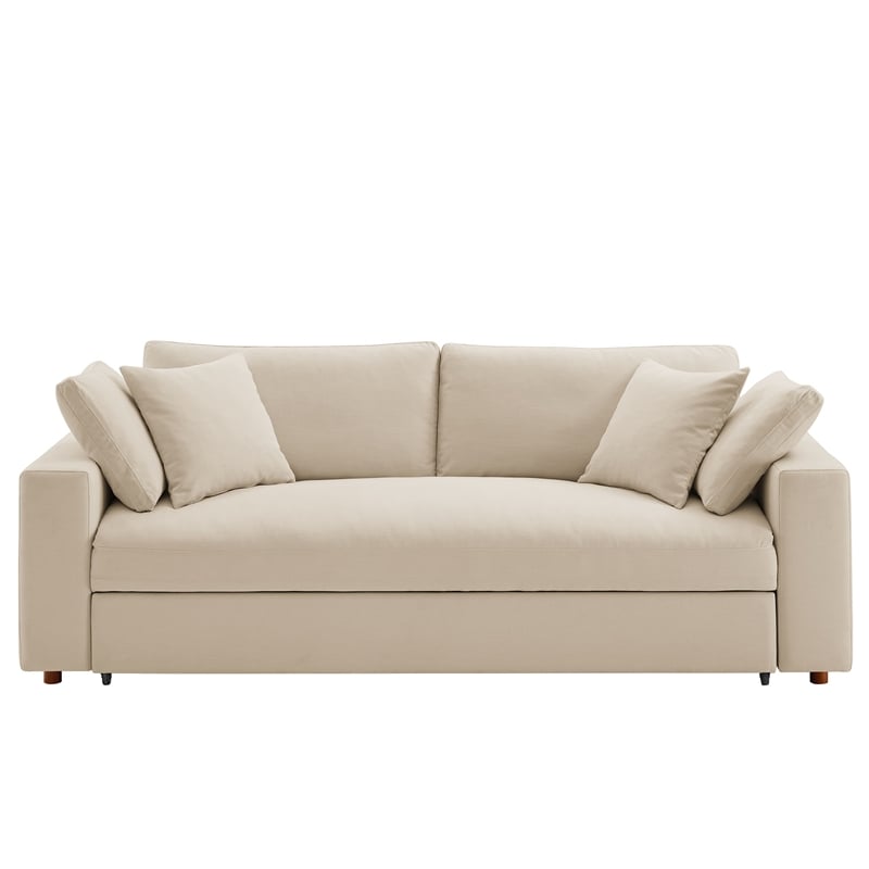 Modway Commix Down Filled Overstuffed Sleeper Sofa w/Throw Pillows - Light Beige