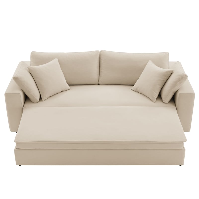 Modway Commix Down Filled Overstuffed Sleeper Sofa w/Throw Pillows - Light Beige