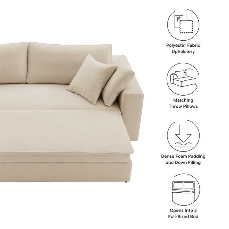 Modway Commix Down Filled Overstuffed Sleeper Sofa w/Throw Pillows - Light Beige