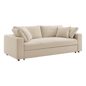 Modway Commix Down Filled Overstuffed Sleeper Sofa w/Throw Pillows - Light Beige