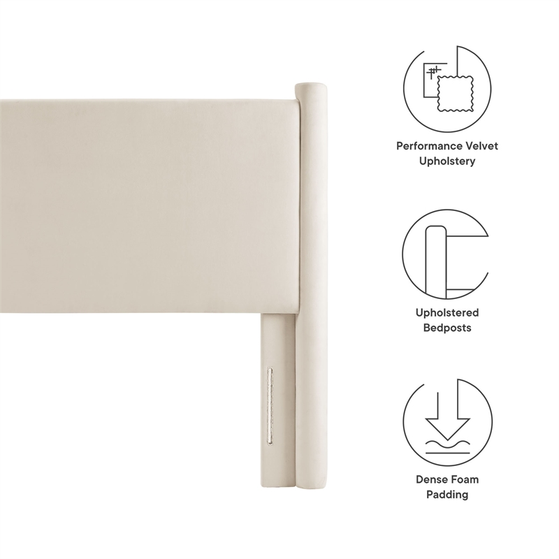 Modway Rael Performance Velvet Upholstered Twin Headboard in Alabaster