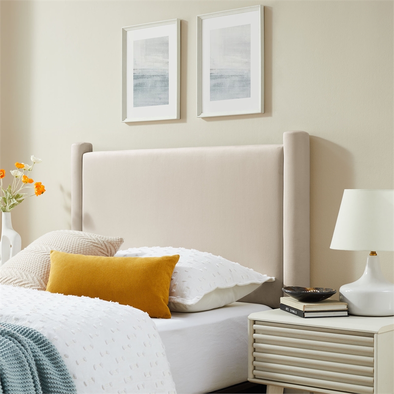 Modway Rael Performance Velvet Upholstered Twin Headboard in Alabaster