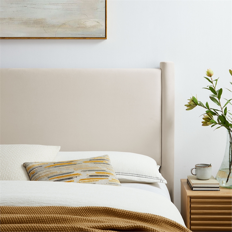 Rael Performance Velvet King Headboard in Alabaster