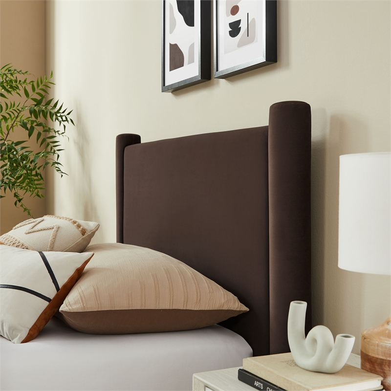 Modway Rael Performance Velvet Upholstered Twin Platform Bed in Chocolate Brown