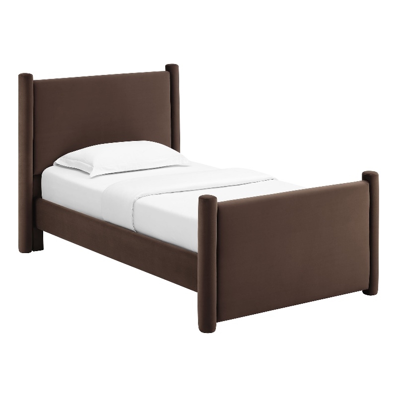 Modway Rael Performance Velvet Upholstered Twin Platform Bed in Chocolate Brown