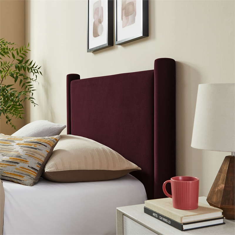 Modway Rael Performance Velvet Upholstered Twin Platform Bed in Mulberry