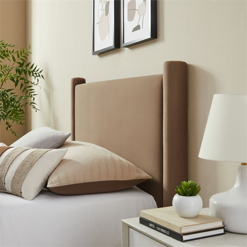 Modway Rael Velvet Upholstered Twin Platform Bed Frame in Taupe