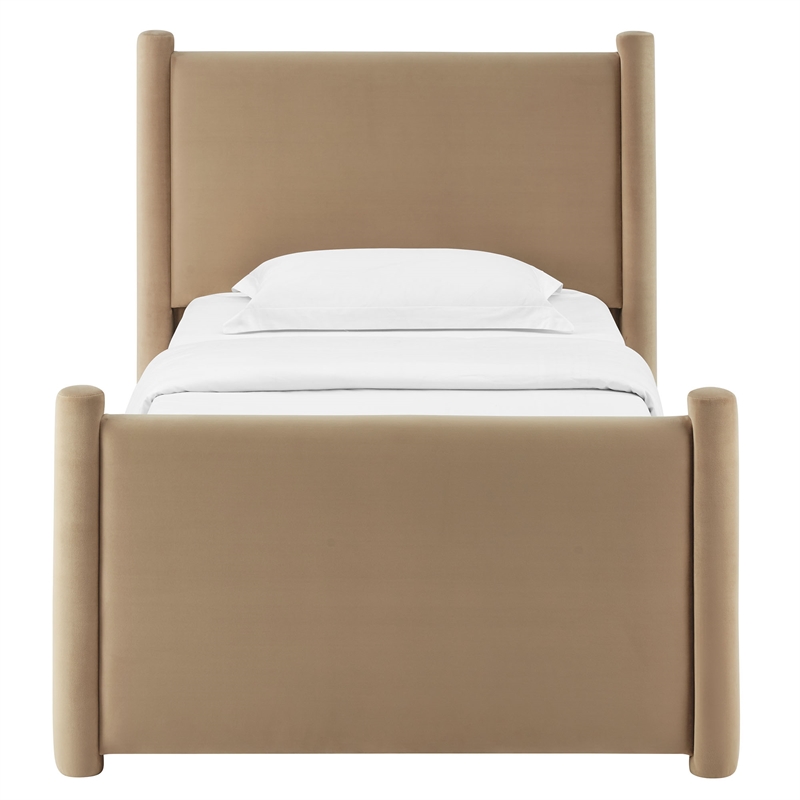 Modway Rael Velvet Upholstered Twin Platform Bed Frame in Taupe
