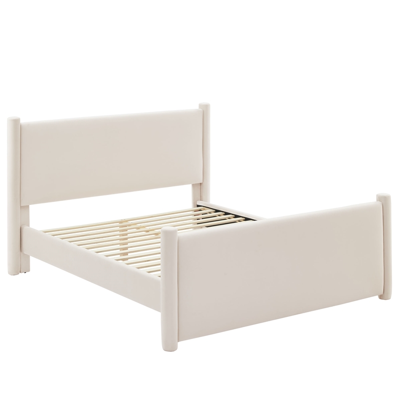 Rael Performance Velvet Queen Platform Bed in Alabaster
