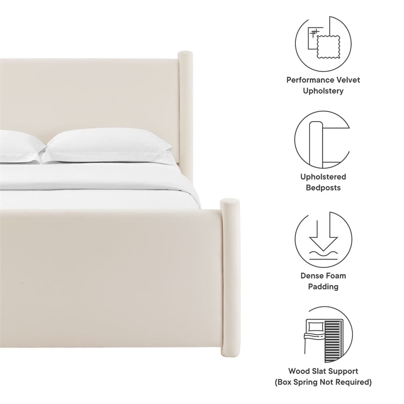 Modway Rael Performance Velvet Upholstered Full Platform Bed in Alabaster