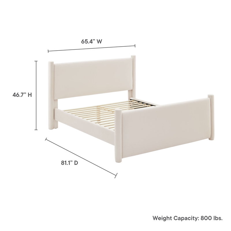 Modway Rael Performance Velvet Upholstered Full Platform Bed in Alabaster
