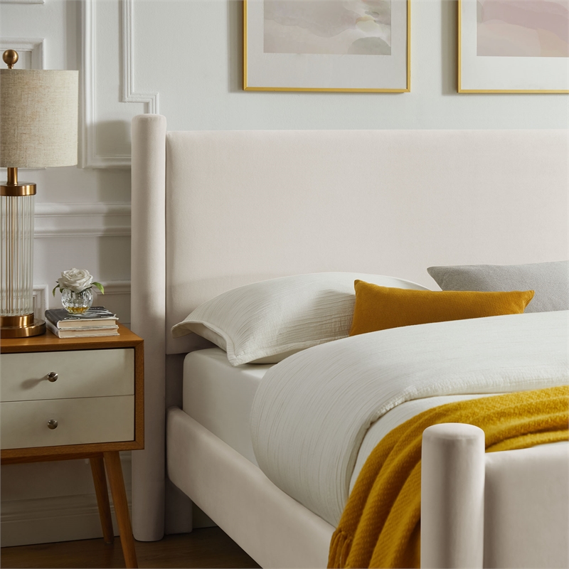 Modway Rael Performance Velvet Upholstered Full Platform Bed in Alabaster